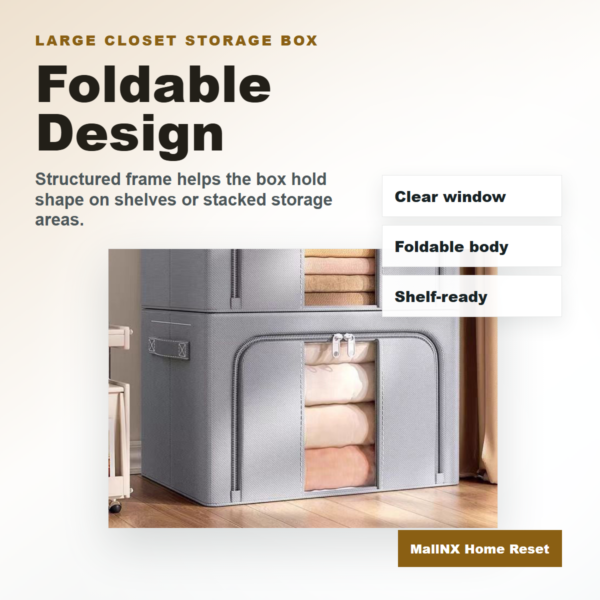 Large Oxford cloth closet storage box stacked with folded blankets