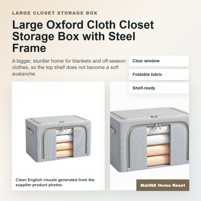 Large Oxford cloth closet storage box stacked with folded blankets