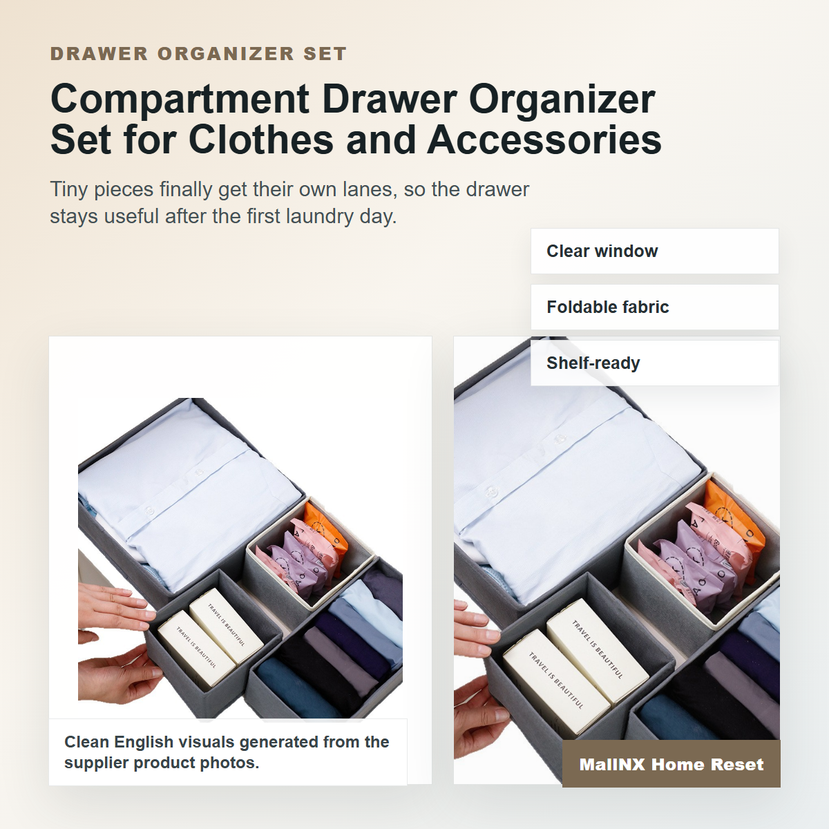 Compartment drawer organizer set sorting socks and underwear