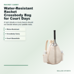Water-resistant racket crossbody bag for court essentials