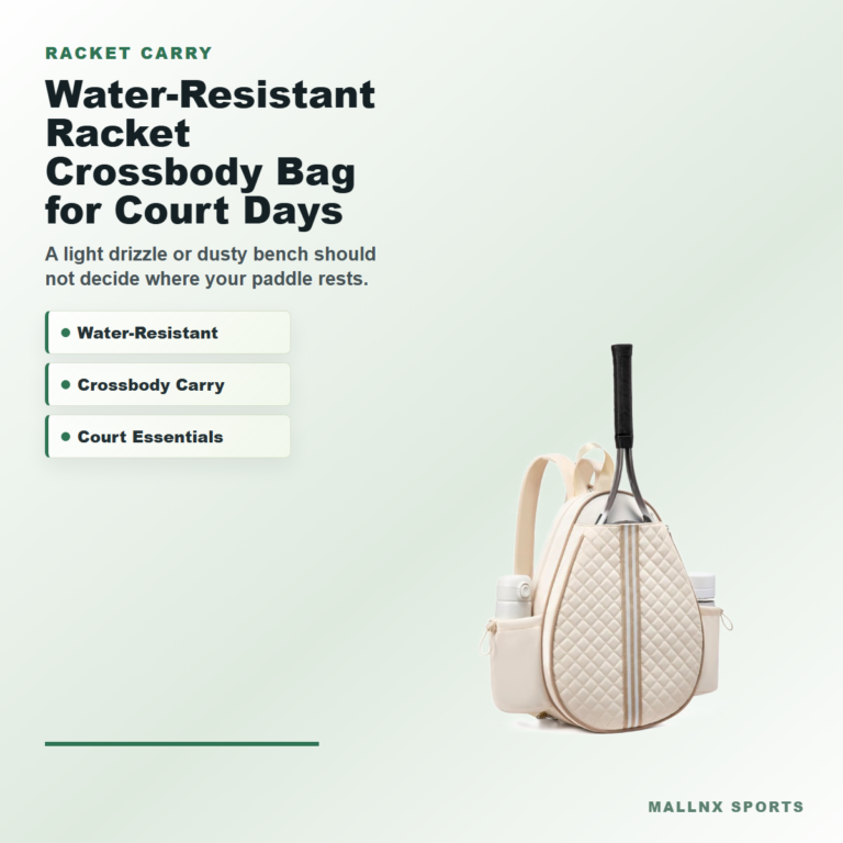 Water-resistant racket crossbody bag for court essentials