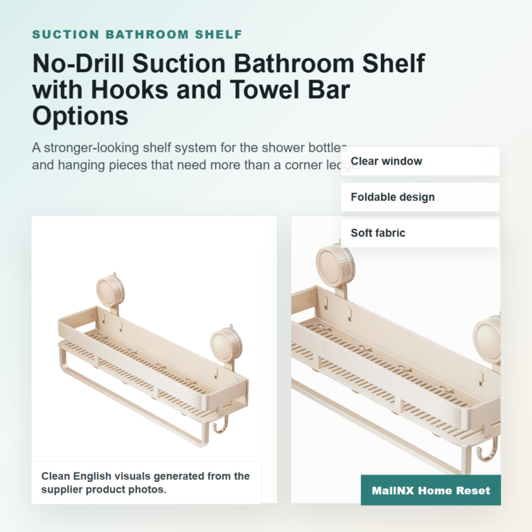 No-drill suction bathroom shelf with hooks in a shower