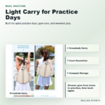 Compact pickleball and tennis crossbody bag near a court bench