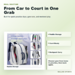 Court backpack for pickleball shoes paddles and practice gear