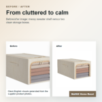 Beige and gray clear window storage boxes for small closet organization