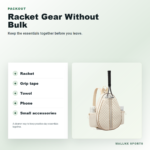 Racket bag detail image showing zipper and adjustable strap