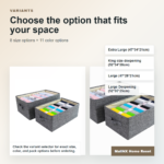 Covered and uncovered closet shelf organizer boxes in neutral colors